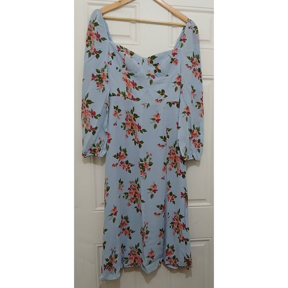 Reformation Dresses & Skirts - Reformation womens size 6 Shelby midi blue floral sweetheart neckline dress